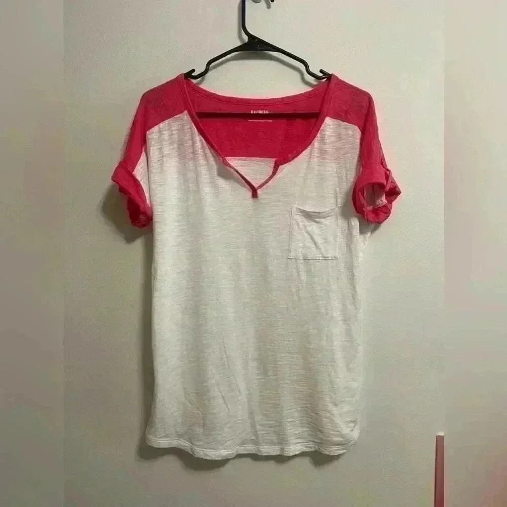 Express - Women’s Color Block Baseball‎ Pink/White Casual T-Shirt - Size M